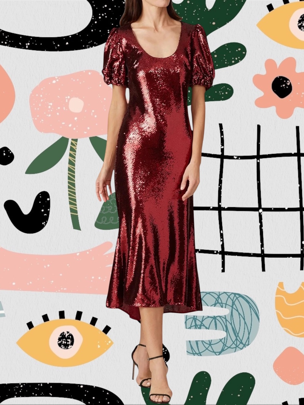 Keepsake | Farewell Red Sequin Puff Sleeve Midi Dress